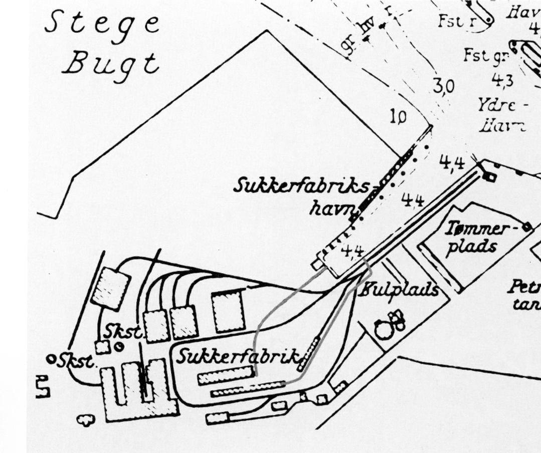 Kort over spor på Stege sukkerfabrik ca 1923